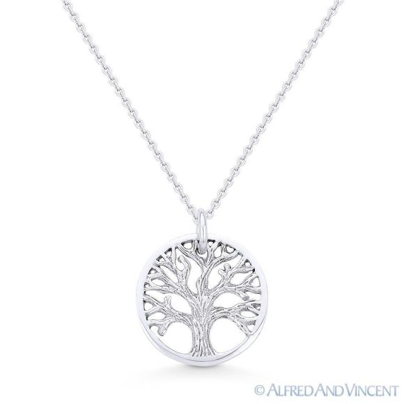 Tree-of-Life Charm Circle Pendant in .925 Sterling Silver - Picture 1 of 1